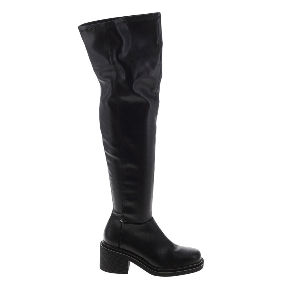 NWT Franco Sarto Kelly OTK Boot 6 Black Stretch Block Heel Rocker Street Edge